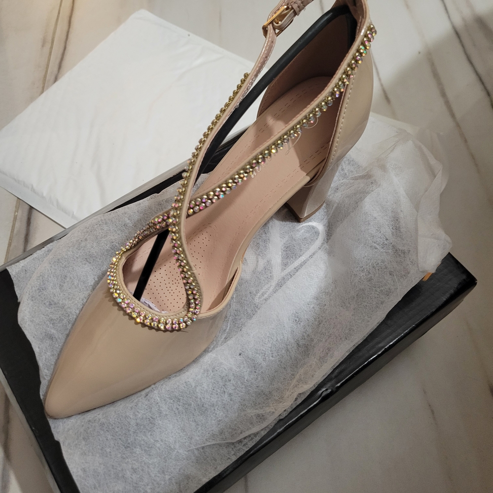 Elegant Beige Embellished Women's Heels